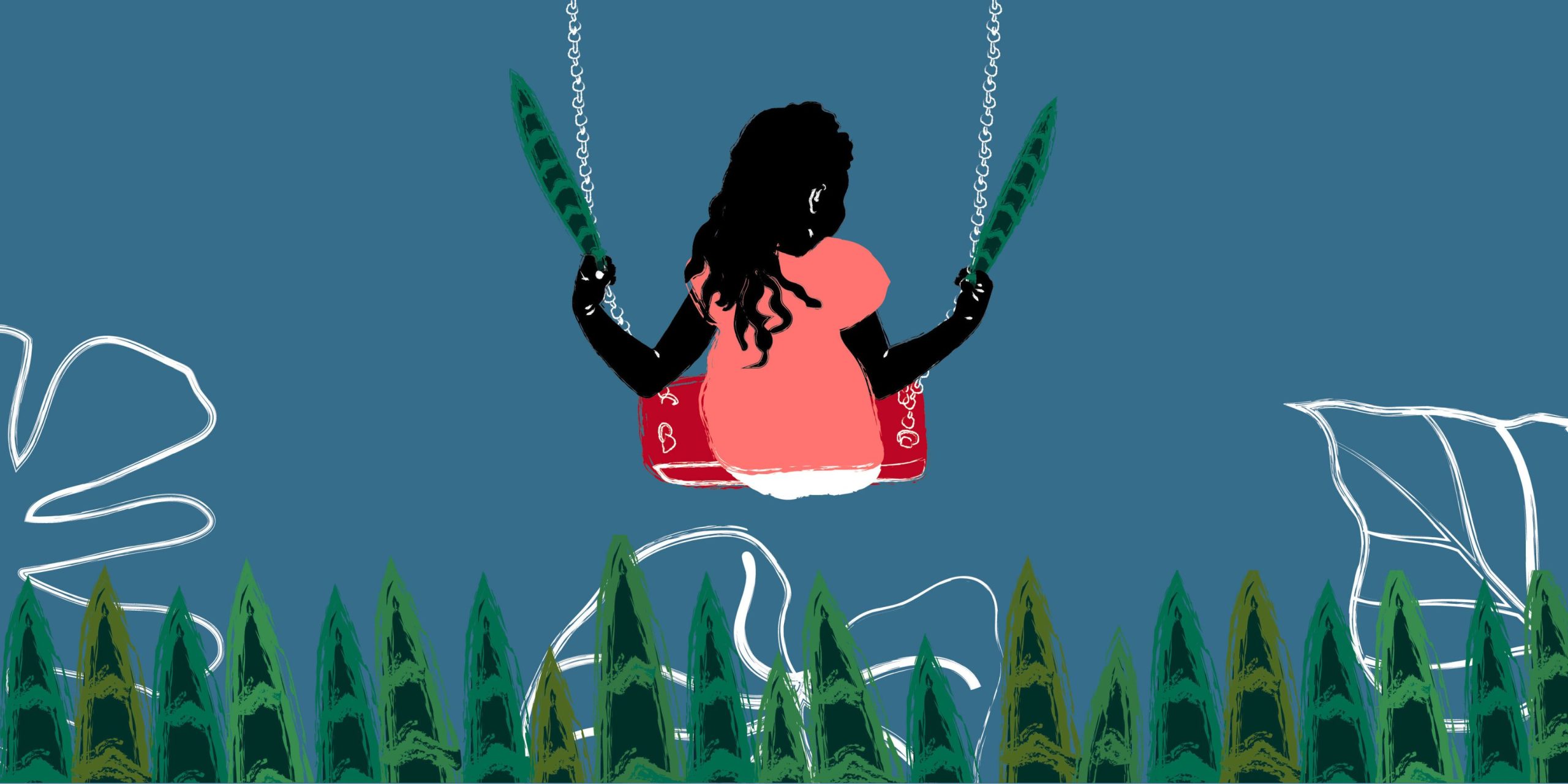Young girl sits on a swing